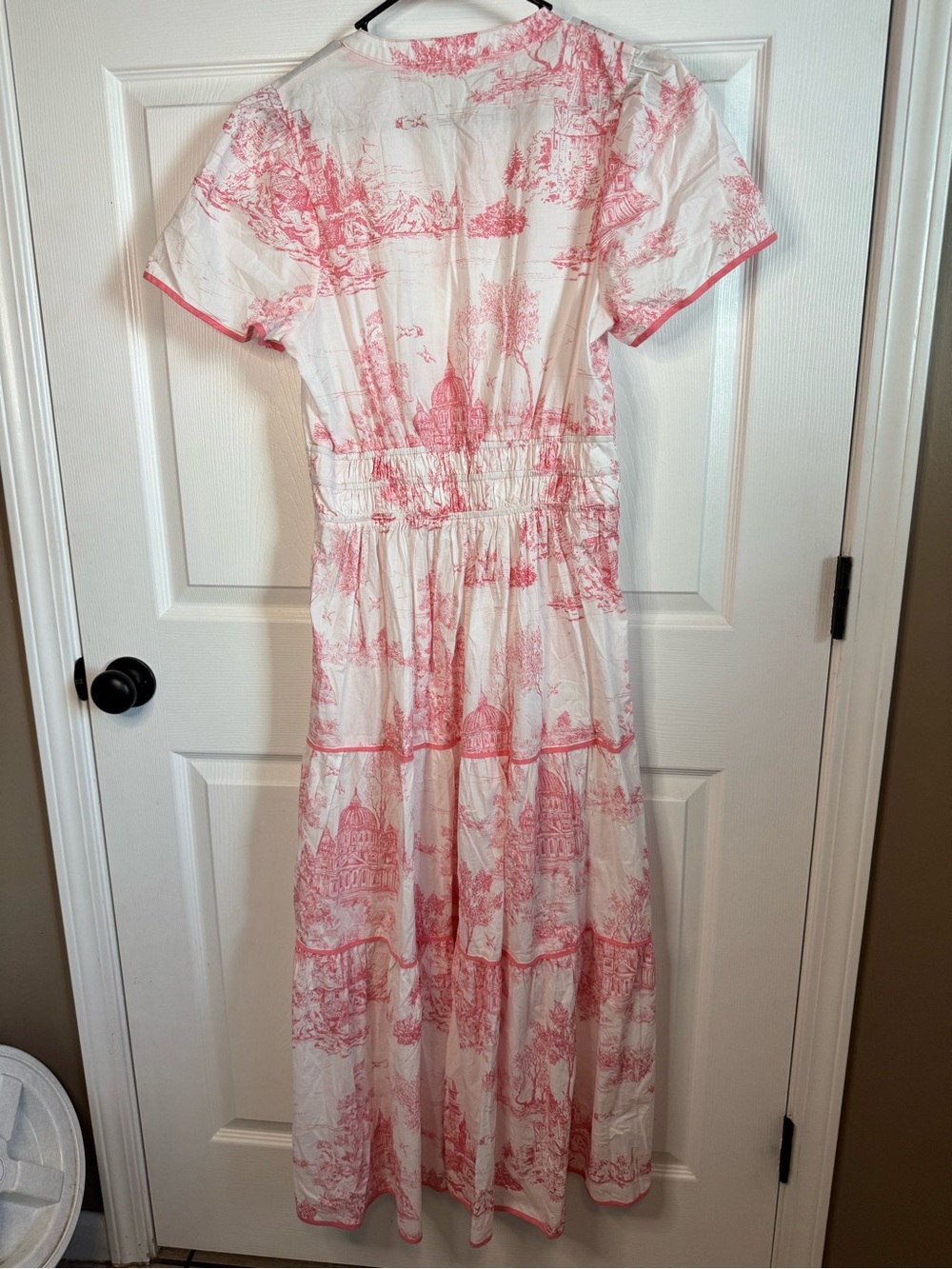 Umgee White Maxi Dress with Pink Toile Print - Picture 2 of 4